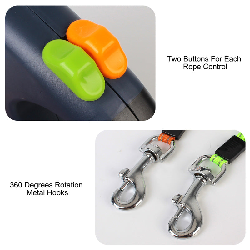 360° Tangle-Free Dual Retractable Dog Leash